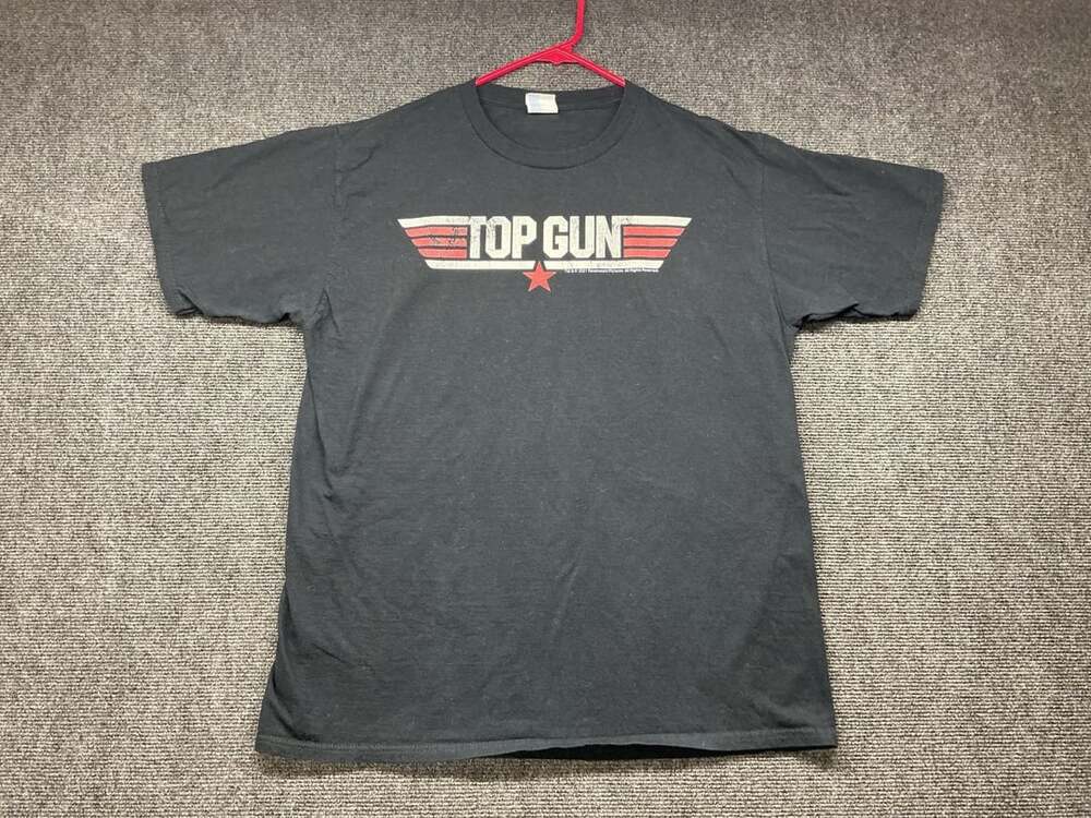 Port & Company Top Gun T-Shirt Size L Black Distressed Movie Logo